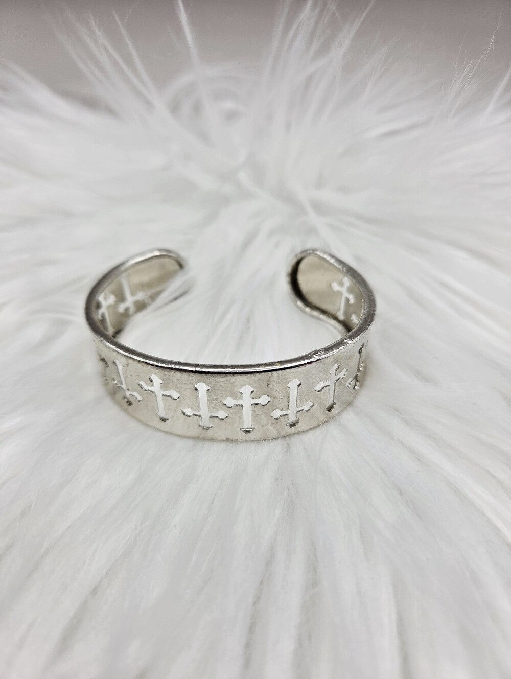 Silver Cross Cutout Cuff Bracelet - Picture 2 of 3